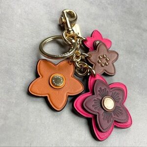 COACH Flower Motif Leather Bag Charm Keychain Pink Brown Orange, Fob, rare